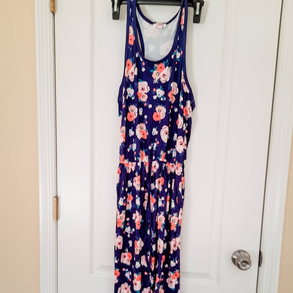 M/L  purple pink floral sleeveless jumpsuit pjs